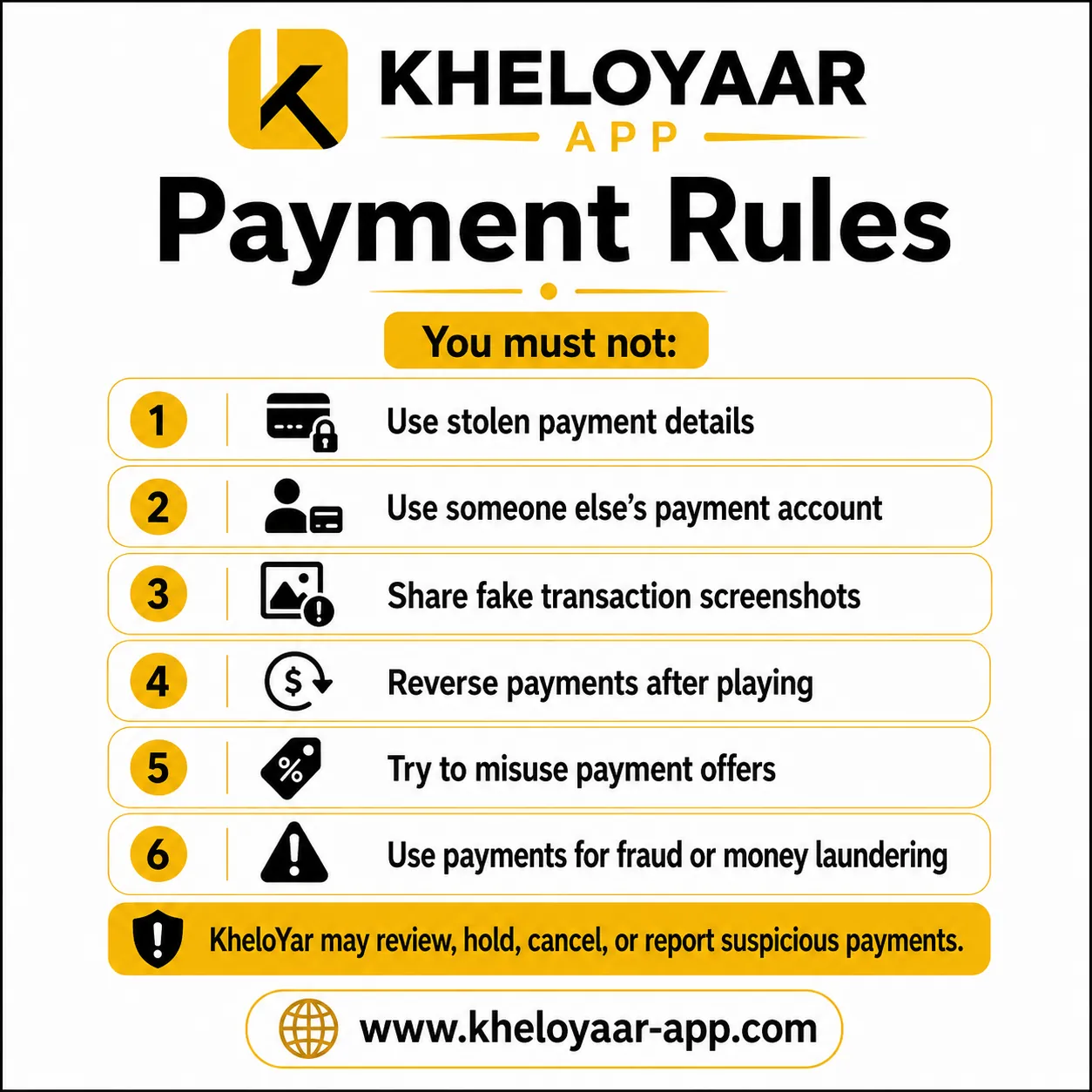 KheloYar Payment Rules